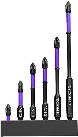 Magnetic Screwdriver Bits Set, D1 Anti-Slip and Shock-Proof Bits with Phillips Screwdriver Bits, Strong Magnetic Bit PH2 Long Impact Driver Bits Screwdriver For Power Screwdriver Impact Drill (Purple)