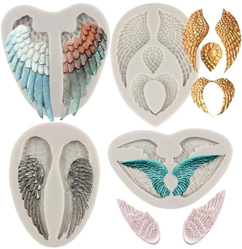 MYPRACS Lot De 4 Moules En Silicone Pour Fondant Ailes D'ange Pour Décoration De Gâteaux Décoration De Cupcakes Pâte À Sucre Bonbons Au Chocolat Argile Polymère