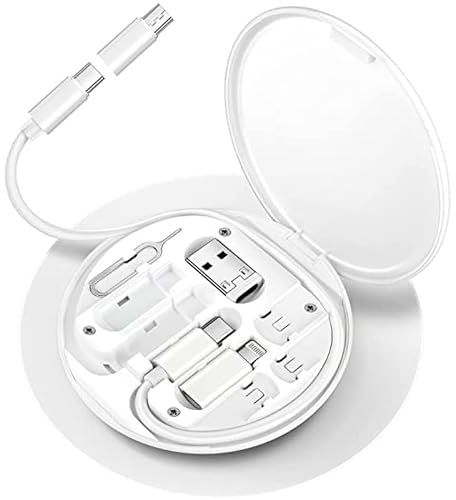 ZALUJMUS Multifunctional Data Cable Storage Box Adaptor for IOS Devices, USB-C and Micro-USB Devices Universal Data Transfer Cable (White)