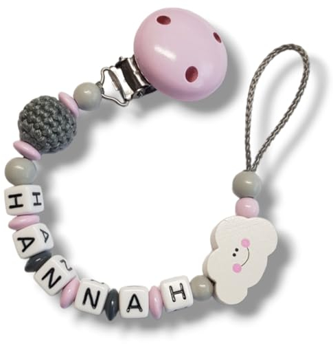 Schnulliniband mit Namen rosa Wolke lacht Häkelperle | Mädchen Namenskette