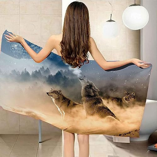 Mikrofaser Strandtuch 70 X 150 cm Ultraleicht, Schnell Trocknendes Sandfest Handtuch, Saugfähiges Stranddecke, Weich Und Pflegeleicht Badetuch Für Fitness, Reise, Yoga, Wolf Heult Nachts -8C2U