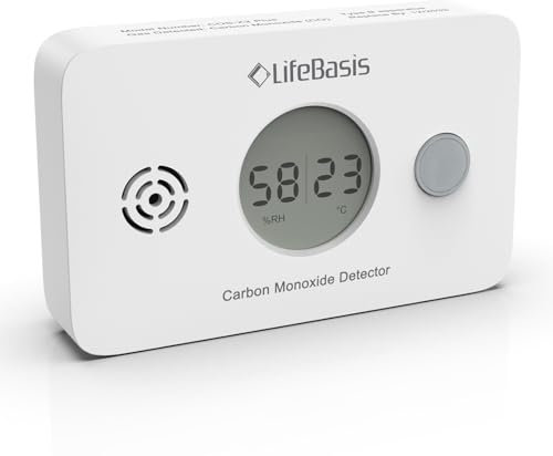 LifeBasis Kohlenmonoxid Melder mit digitaler LCD-Anzeige 3-in-1 Kombinierter Messgerät für CO&Temperatur&Luftfeuchtigkeit tragbar mit Austauschbarer Batterie für Haus Wohnmobil Auto 10 Jahre Sensor