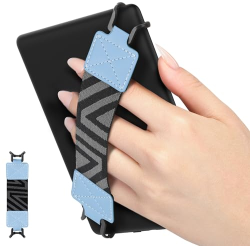 MoKo Cinturino di Sicurezza per 6-8 Kindle eReaders Fire Tablet - Kobo/Voyaga/Lenovo/Sony Kindle E-Book Tablet, Cinturino da Mano Versatile ad Alta Elasticità Supporto Antiscivolo, Azzurro