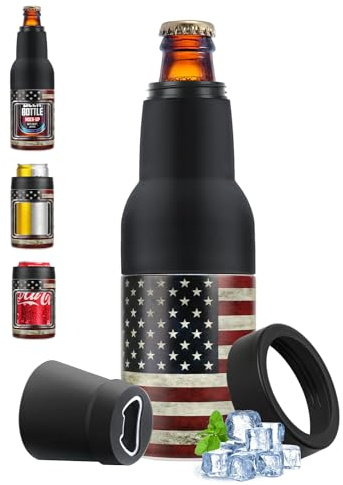 Stepstall 4-in-1 Can Cooler & Bottle Holder with Opener, Double Walled Stainless Steel Insulated, 12oz Beer Gifts for Men