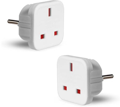 PrimeTechCo I EU Travel Adapter, UK to European Plug Adapter - Europe Converter Type C, E, F for Spain, France, Italy, Greece, Poland, Turkey, Euro,and More. Travel Plugs and Adaptors (Pack Of 2)