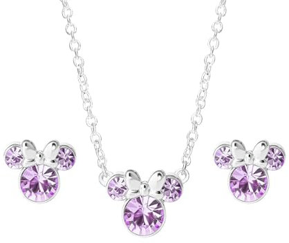 Kaguyo Schmuckset für Damen – Roségold 925 Sterlingsilber, Amethyst, klare blaue Zirkonia, Maus-Anhänger-Halskette mit niedlichen Maus-Ohrsteckern, Schmuckset für Damen und Mädchen (purple)