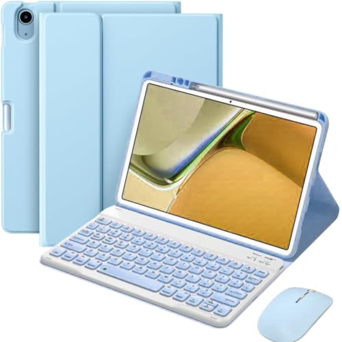 AnMengXinLing Keyboard Case with Mouse for iPad Air 11-inch M3 (2025) / M2 (2024), iPad Air5/Air4/Pro 114th/3rd/2nd Gen, Magnetic Detachable Keyboard Cover with Pen Holder, Blue