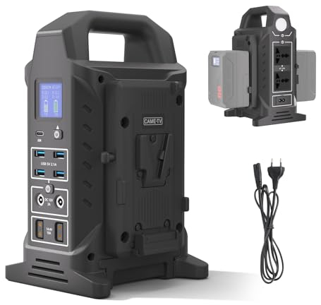 Came-TV Dual V-Mount-Akkuladegerät, 3-in-1-Dual-V-Lock-Akkuladegerät & Wechselstrom-Wechselrichter und Steckdosenleiste mit D-Tap/DC-Ausgang/USB-Anschlüssen/PD65W