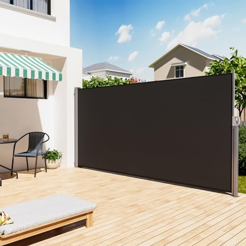 The Fellie Retractable Side Awning 4M, Privacy Outdoor Garden Screening, Sun And Rain Protector Balcony Screen Fence Panels For Patio, Pool, Terrace Wind Screens Divider, Dark Grey, 4 X 1.8M