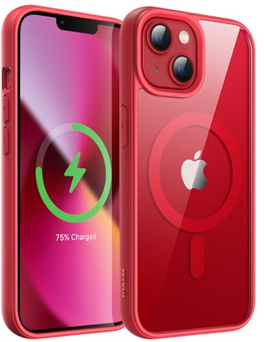 JETech Cover Magnetica per iPhone 13 6,1 Pollici Compatibile con MagSafe, Antiurto Cellulare Paraurti Custodia, Solida Colore Opaco TPU Telaio, Anti-Graffio Retro Trasparente (Rosso)