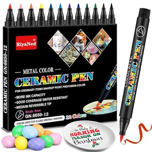 RiyaNed Feutre porcelaine 1.0-3.0mm Acrylique feutre Etanche, 12 couleurs, convient pour mugs, verres, bols en céramique, peinture de bord, création de décoration.