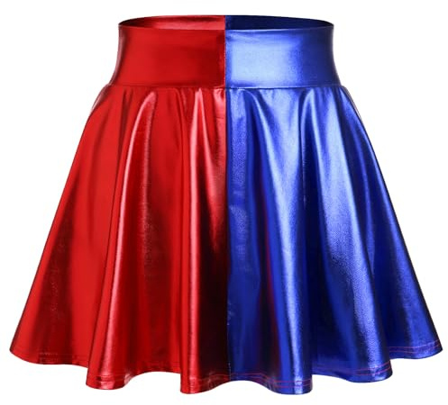 AGYMNX Femmes Métallisée Shiny Taille Élastique Mini Jupe Extensible Patineuse Fille Sexy Courte A-Ligne Plissée Jupe Costume pour Festival Party