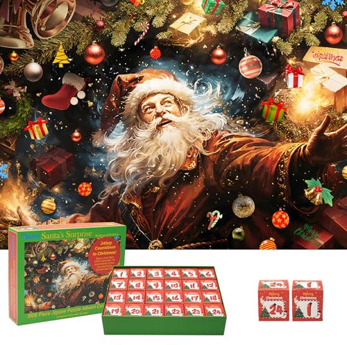 Jigsaw Puzzle Advent Calendar 2024,1008 Shaped Piece with Santa's Surprise Theme,24 Day Christmas Countdown,Gift for Kids Adults Family 27.5 * 19.7 inch