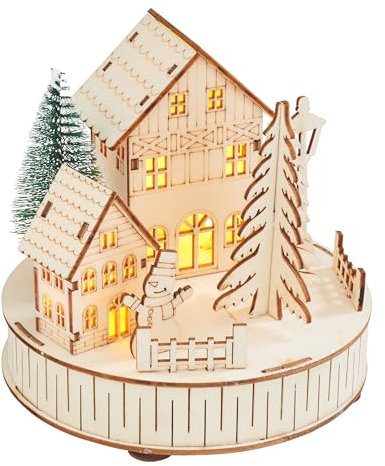 VBS Holzbausatz Lichterlandschaft mit Häusern inkl. Beleuchtung 28 Teile Häuser DIY Bastelset Dekoration Weihnachten Advent Winterlandschaft LED Batteriebetrieben