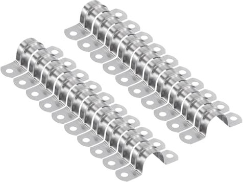 sourcing map 30pcs 3/4 Inch 20mm Conduit Clamps, M20 U Tube Pipe Clamp, Stainless Steel Rigid Pipe Strap, U Shaped Bracket with Two Hole for Pipe Tube Hose Wire Cord Fixing