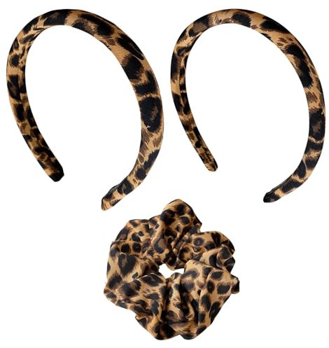 CutitiUU Lot de 2 Tissu Bandes pour cheveux imprimé léopard+Barrettes à cheveux imprimé léopard,bandeaux à imprimé léopard,Certete Cheveux Femme Élastique de Style Bohème,Femme