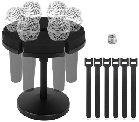 Micfuns Support Multi-Micro Filaire Et Sans Fil Pour Bureau, Aluminium Noir, Peut Contenir Jusqu'à 6 Microphones