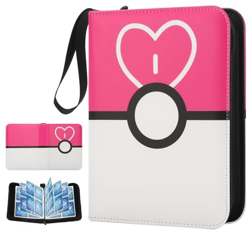 Deoyibu Album de Cartes à Collectionner avec 4 Compartiments, 440 Pochettes, pour Cartes de 55 Pages, Cahier pour Cartes à Collectionner (rose)