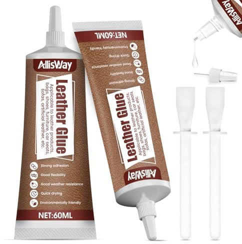 Allisway Pegamento Cuero, 60 Ml*2 Pegamento Reparador Cuero, Tratamiento Cuero Coche, Adecuado para Reparar Sofá, Cartera, Muebles de Cuero, Cinturón, Chaqueta y Diversos Productos de Cuero