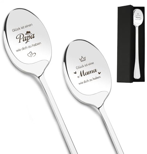 Adventskalender Füllung Vatertagsgeschenk Für Papa und Mama Geschenke Für Eltern 2pcs Löffel Edelstahl Mit Gravur Geschenke Für Vater Und Mutter Geburtstagsgeschenk Für Vater Muttertagsgeschenke