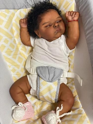 Anano Reborn Baby Vollsilikon Dunkelhäutige Puppe 50CM Lebensechte Babypuppen Realistische Babypuppe Newborn Baby Puppe Waschbar Geschenk Für Mädchen Sammler (Weißer Strampler mit Stirnband)