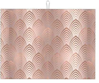 Hyaszst Rosa Rose Kupfer Grau Art Deco Muscheln Schuppen,Geschirr-Abtropfmatte, saugfähige Geschirr-Abtropfmatten, Abtropfmatte für Küchenarbeitsplatte, Spüle, 46X61 cm
