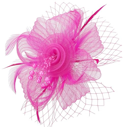 DRESHOW Fascinator Hüte für Damen Pillbox Hut mit Schleier und Gegabelten Clip Cocktail Tea Party Kopfbedeckung
