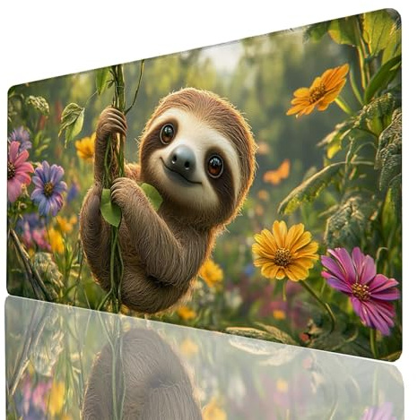 Schreibtischunterlage, Faultier Mauspad XXL 60x30x0.3cm, Erweitertes Gaming Mauspad mit Genähten Kanten, rutschfeste wasserdichte Gummiunterseite Mousepad Pflanzen, Gaming Zubehör Tisch Deko GYL-3713