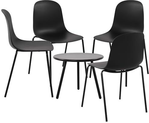 CLP 4er Sitzgruppe Berdin I Garten-Set 4X Stuhl stapelbar und 1x Tisch I Outdoor-Set wetterfest und UV-beständig I Gartenmöbel, Farbe:schwarz