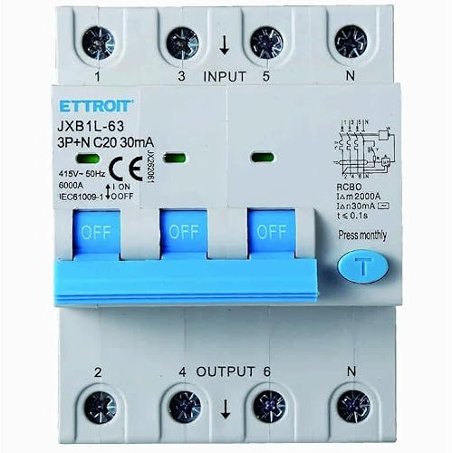IXTRIMA Interrupteur magnétothermique différentiel 3P+N 20A 30mA 380V-6KA 30mA pour rail DIN - 4 modules DIN - Protection circuit et sécurité installations