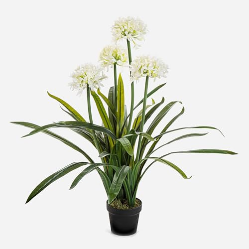 artplants.de Kunstpflanze Pflanze Agapanthus LESEDA, weiß, 105cm | im Dekotopf - Künstliche Schmucklilie