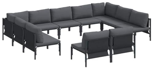 vidaXL Garden Sofa Set 11 pcs Anthracite Steel, Stylish Garden Set, Space-Saving Outdoor, Comfortable Lounger, Ergonomic Chair, Dining Ensemble, All-Weather Sofa, Modular Seating
