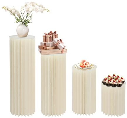Levkitch 4 Stücken Hochzeit Karton Blumensäule Vasen,40/60/80/100cm Hoch Bodenvase Säule Faltbarer Zylinderförmige Blumenständer Dekosäule Display Tragfähigkeit 25kg (A-40/60/80/100cm)