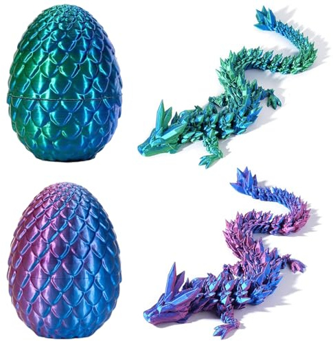 2er Set 3D Drache im Ei Beweglich 30cm - Drachenei mit Drache Mehrfarbig PLA - Coole Ostergeschenke & Drachen Figuren Deko - Articulated Dragon Fidget Toy Ostern Geschenke