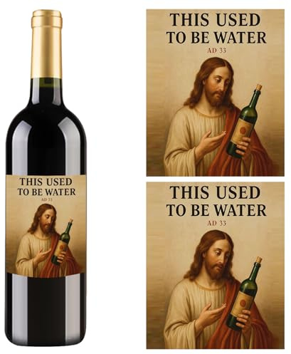 3 PCS Novelty Wine Bottle Labels, “This Used to Be Water” Jesus Design, Personalised Wine Bottle Stickers for Christmas Party, Weddings, Holiday