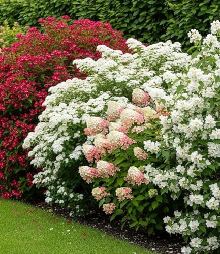 BALDUR Garten 4x Duftende Blütenhecke, Pflanzen im Topf | duftende Blütenpracht für viele Monate, blühende Vielfalt, winterhart & pflegeleicht, dekorativer Blickfang im Garten
