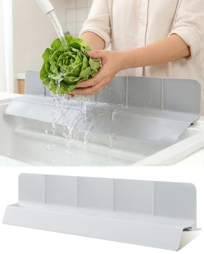 Spritzschutz Waschbecken Silikon, Extra Lang Splash guard für Küchenspüle, Wiederverwendbarer für Insel, Badezimmer, Geschirrspülen Arbeitsplatten, Wassersperre Baffle Board für Spüle, 58*10*9cm, Grau