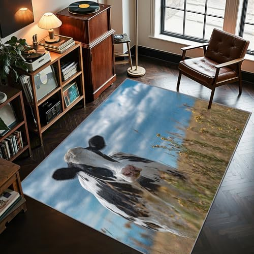 AevuCub Kuh Deko, Kuhmotiv Bauernhaus Tier Teppich 160x230 Kurzflor, Großer Teppich Wohnzimmer Tier Motiv, Weich rutschfest Waschbare Teppiche, Bettvorleger Schlafzimmer Kinderzimmer