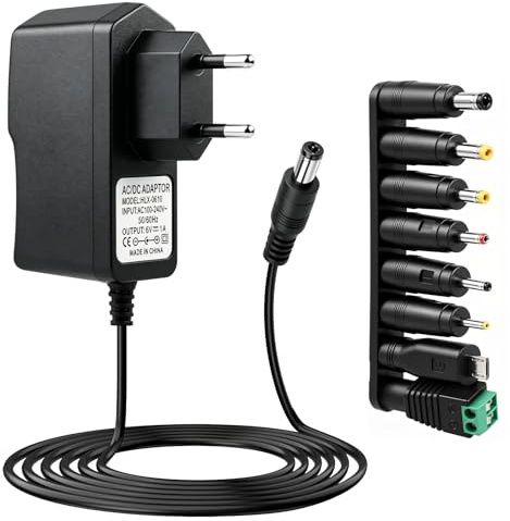 Adaptador 12V 1A, Fuente Alimentacion AC 220V 230V a DC 12V 1000mA con 8 Conectores 5,5 * 2,1mm, Universal Transformador para Tiras LED Cámaras Caja TV CCTV Router Pedal de Guitarra