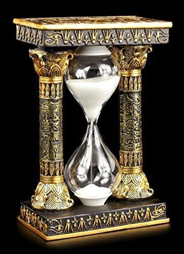 Figuren Shop GmbH Ägyptische Sanduhr mit Ankh und Auge des Ra Symbolen | Gold, 15 cm x 10 cm x 5,5 cm, ca. 4:40 min Laufzeit