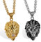 JewelryWe Schmuck 2pcs Herren Biker Halskette, Edelstahl Zirkonia Gotik Punk Rock Löwe Löwenkopf Anhänger mit 22 Zoll Kette, Silber Gold