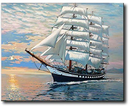 Shukqueen Diy Oil Painting, Adult's Paint by Number Kits, Acrylic Painting-Sailing Boat 16X20 Inch (Framed Canvas)