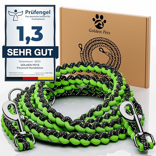 Testnote: Sehr gut - Hundeleine reflektierend I 2m, verstellbar, wetterfest & reißfest bis 250 kg I Paracord Führleine, Umhängeleine I kleine - große Hunde