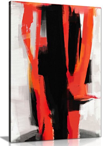 Abstract Expressionist Painting Black White Red Canvas Wall Art Picture Print (18x12)