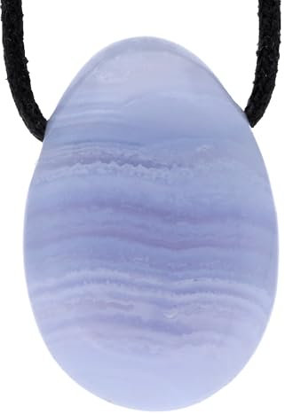 Lebensquelle Plus Pendentif Goutte d'eau en Pierre de chalcedon avec Bracelet en Cuir Bleu