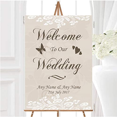 Vintage Lace Beige Chic Personalised Any Wording Welcome to Our Wedding Sign