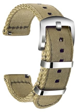 ULLCHRO Unisex Nylon Armband mit Edelstahl Silberne Schnalle (24mm, Beige)