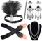 Sinoeem 1920s Kostüm Damen Flapper Accessoires Set 20er Jahre Halloween Kostümzubehör Inklusive Stirnband Halskette Handschuhe Ohrringe Gatsby Handheld-Requisiten Set (Set-5)