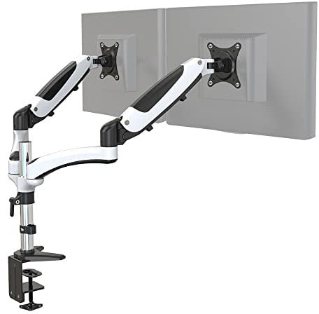 hjh OFFICE Monitorhalterung 2-Arm 15 – 27 Zoll VM-MG2 Alu Weiß/Schwarz Monitorarm mit Gasfeder, pro Arm bis 8kg belastbar 802020