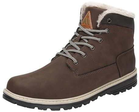 Mishansha Herren Wasserdicht Schneestiefel Männer Winterschuhe rutschfeste Gummi Stiefel PU Leder Boots Winter Warme Gefüttert Hohe Knöchel Schuhe Klassische Erwachsene Kurzschaft, Braun 44